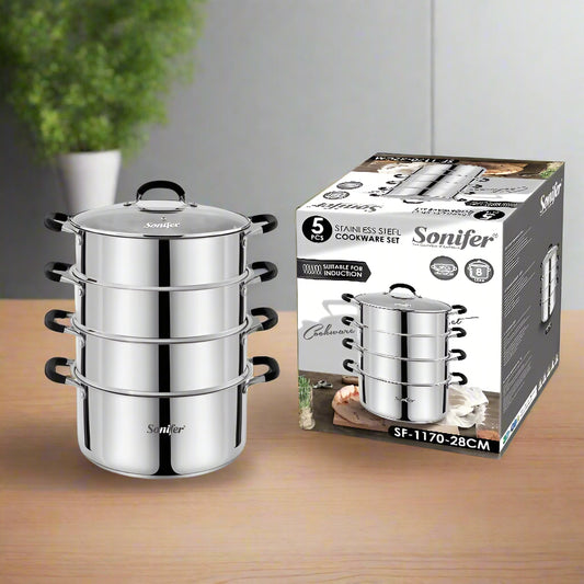 Inttox-🍳🔥 Sonifer  – Lot de 5 Casseroles en Acier Inoxydable de Haute Qualité 🥘✨