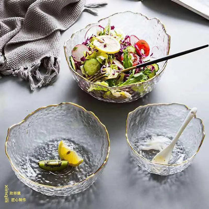 Inttox-Bols à Salade en Verre Transparent avec Bord Doré 3 piece - Inttox