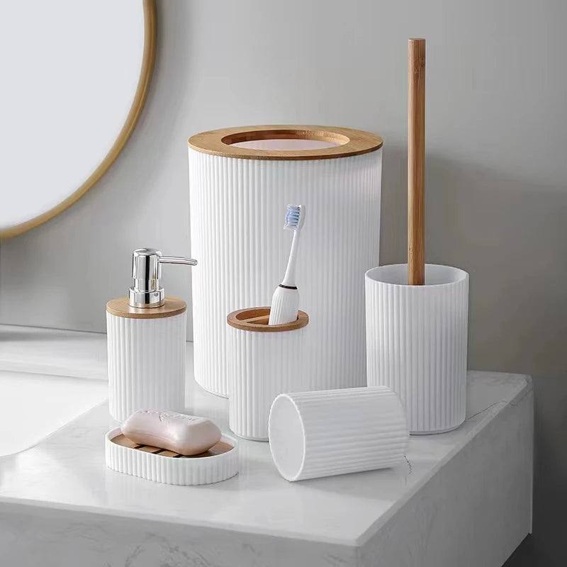 Inttox-🚿 Ensemble d'Accessoires de Salle de Bain en Bambou – 7 Pièces 🪵✨