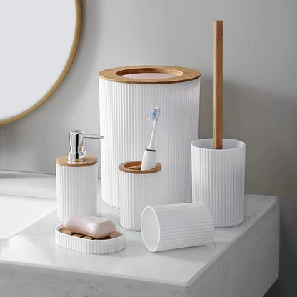 Inttox-🚿 Ensemble d'Accessoires de Salle de Bain en Bambou – 7 Pièces 🪵✨