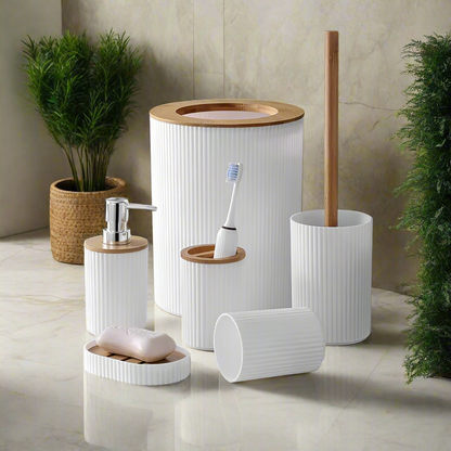 Inttox-🚿 Ensemble d'Accessoires de Salle de Bain en Bambou – 7 Pièces 🪵✨