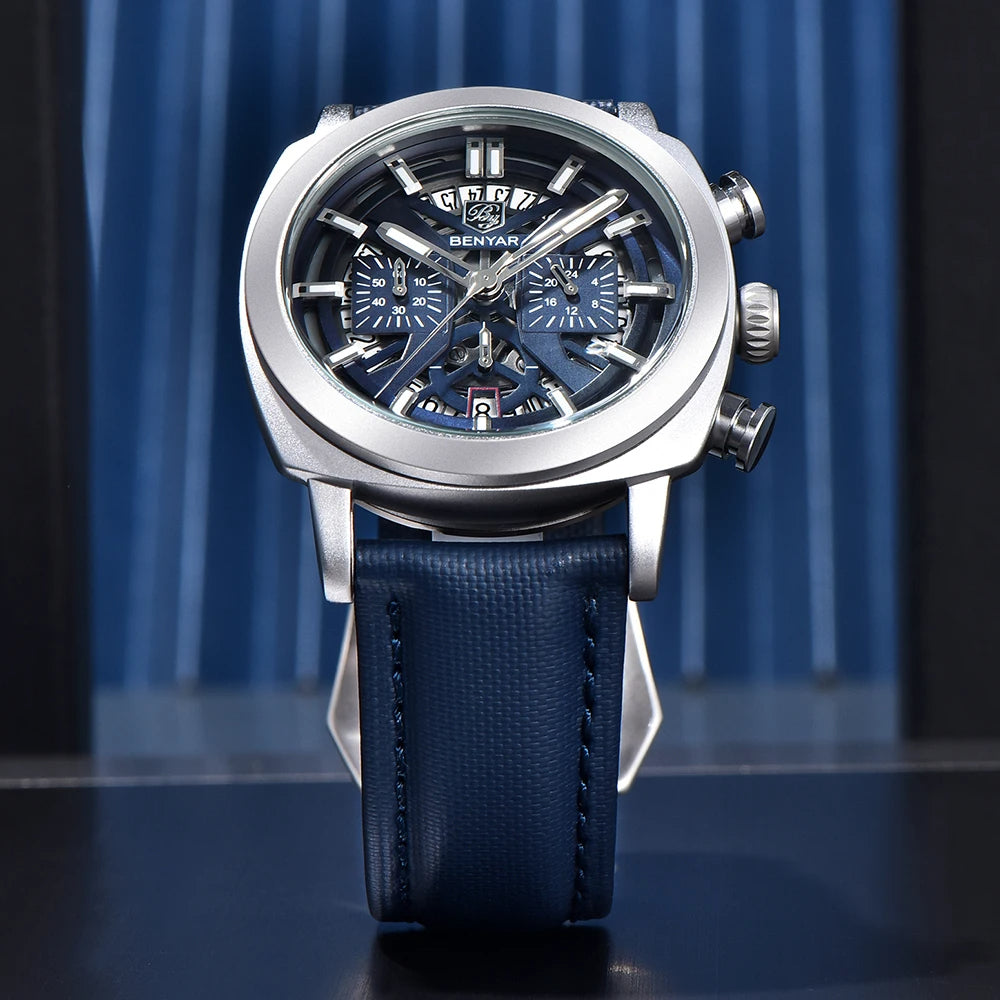 ⌚ BENYAR – Montre à Quartz Étanche pour Homme 💧 | Chronographe Décontracté 🕒 | Cadran Lumineux 🌙 | Mode & Sport 👔 | 50M | 43mm