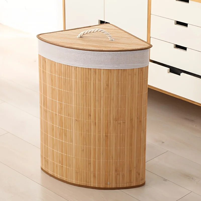 Inttox-🧺 Panier à Linge Sale Pliable en Bambou – Avec Couvercle | Organisation Maison & Buanderie ♻️✨