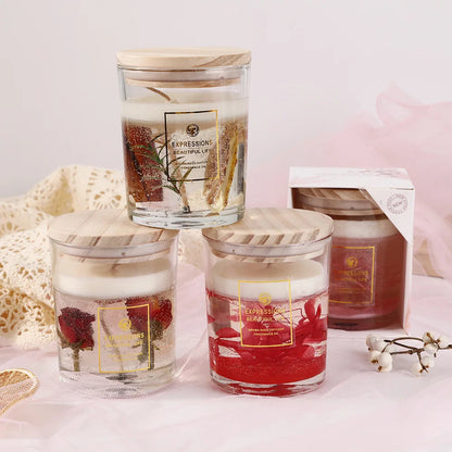 Inttox-🕯️🌸 Bougie Parfumée en Gelée avec Fleurs Séchées – Cadeau Élégant et Relaxant 🎁✨