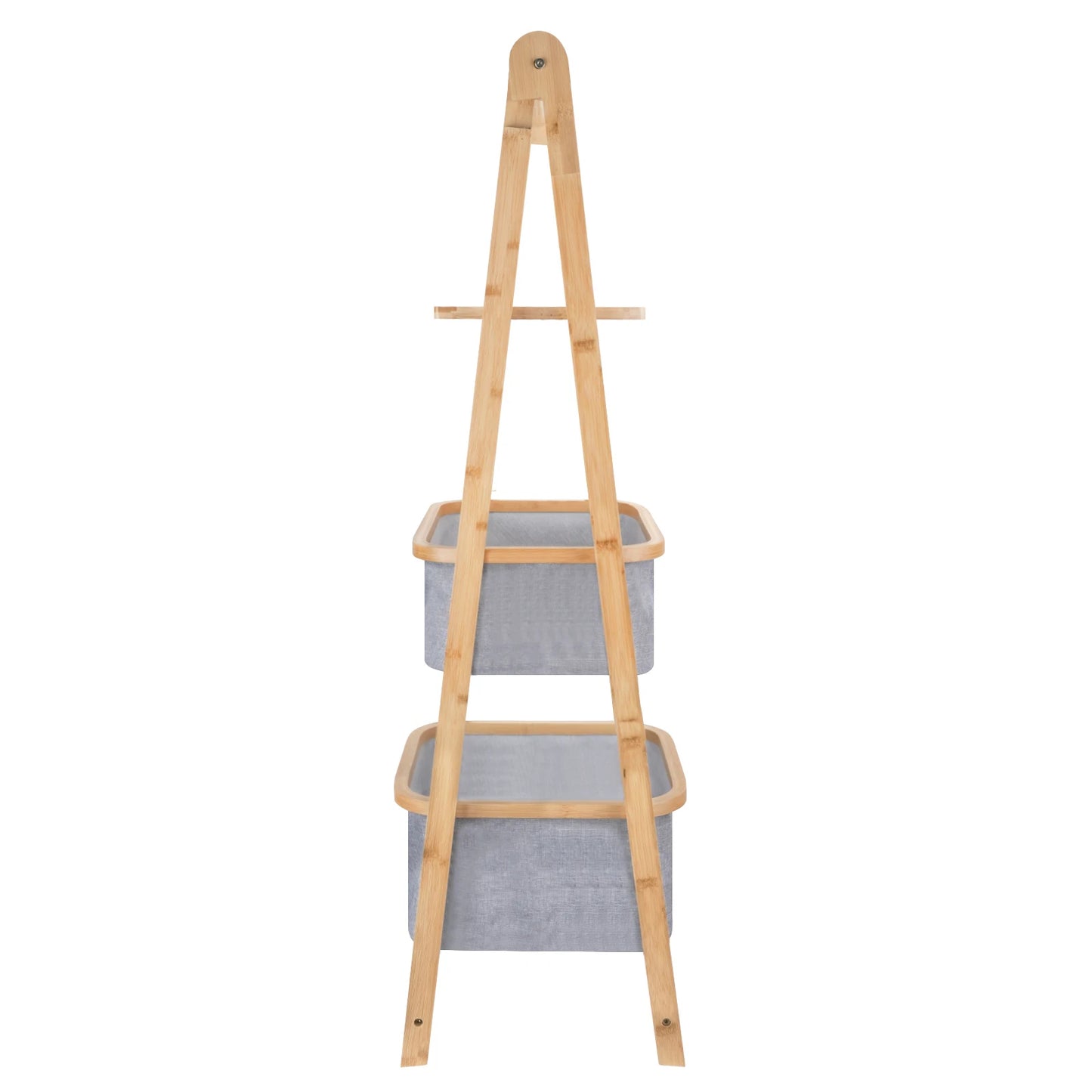 Inttox-Étagère de Rangement Pliable à 3 Niveaux en Bambou avec 2 Paniers en Tissu pour Salle de Bain