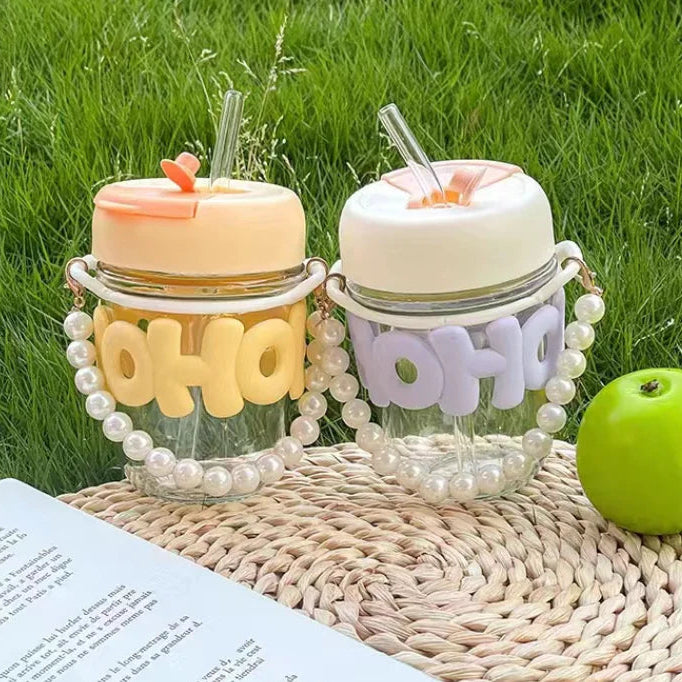 Inttox-💎 Tasse en Verre avec Chaîne de Perles – 4 piece  💎