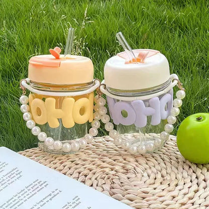Inttox-💎 Tasse en Verre avec Chaîne de Perles – 4 piece  💎