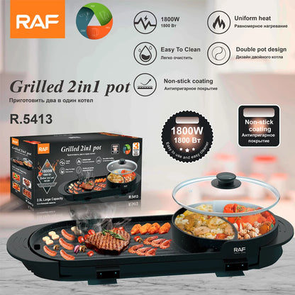 Inttox-🔥🍖 RAF — Nouveau Grillé Électrique 2 en 1 avec Pot pour Barbecue, 1800W