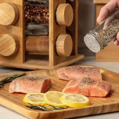 Inttox-Étagère à épices carrée rotative en bambou Kitchen Affections avec 12 ou 16 pots pour comptoir