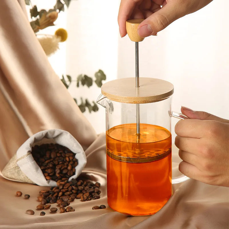 Inttox-☕ Cafetière à Pression Française avec Filtre – Verre Borosilicate Haute Qualité, Poinçon à Main et Ustensiles Multifonctions pour Infusion de Thé et de Lait 🌿