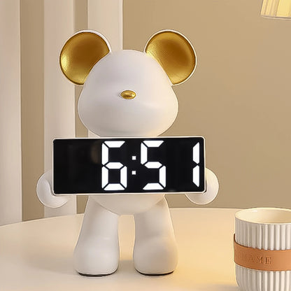 Inttox-🐻 Figurine Miniature d'Ours en Résine avec Alarme LED ⏰✨