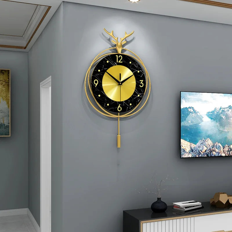 Inttox-Horloge Murale 3D en Marbre & Métal Style Nordique ⏱️✨ | Grande Pendule Décorative Murale en Cuivre