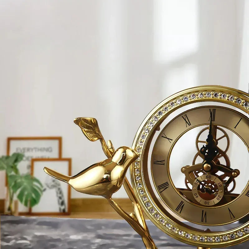 Inttox-Réveil en Cuivre Pur – Horloge de Bureau Élégante Style Américain pour la Maison ou le Bureau