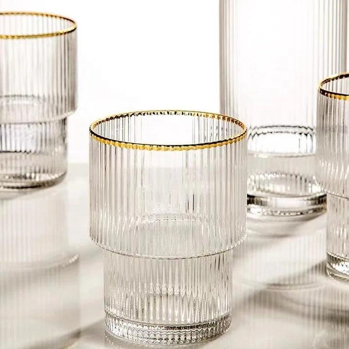 Inttox-Ensemble de 6 tasses à jus en verre moderne avec bordure dorée