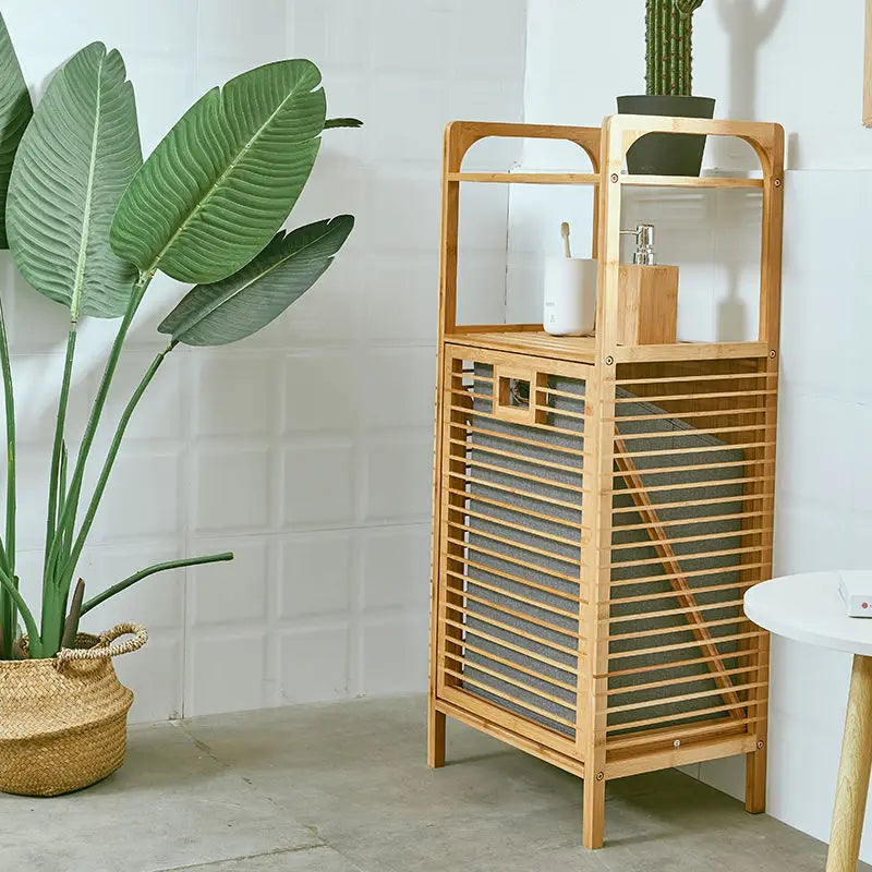 Inttox-Miroir à Pied Multifonction en Bambou avec Rangement pour Vêtements Sales