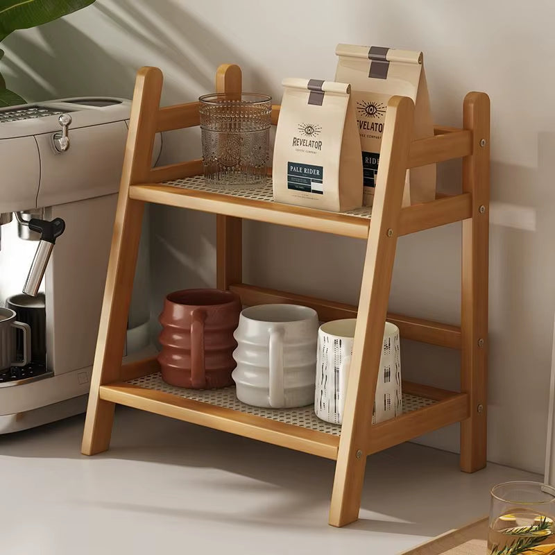Inttox-🧺✨ Étagère Double en Rotin Antique  🌿📚