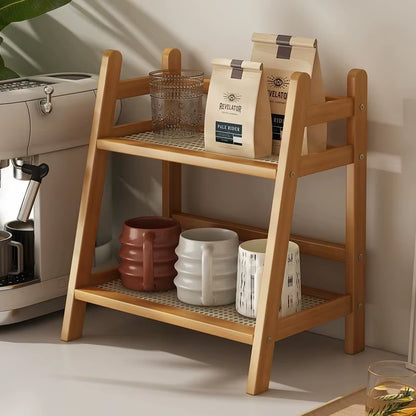 Inttox-🧺✨ Étagère Double en Rotin Antique  🌿📚