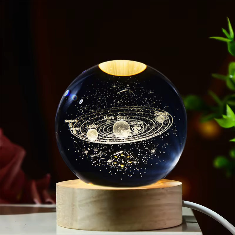 Inttox-🌕✨ Veilleuse Boule de Cristal 3D LED - Planètes et Lune 🌌💡