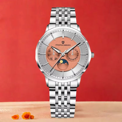 ⌚ PAGANI DESIGN – Montre Homme 40mm à Quartz Multifonctionnelle 🌕 Mouvement Japonais | Phase de Lune | Verre Saphir 💎 | Étanche 100M – Style Élégant & Moderne