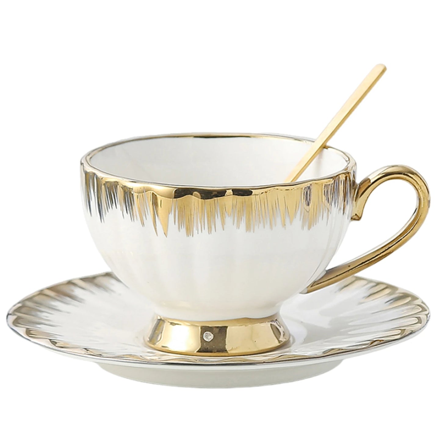 Inttox-Ensemble de Tasses à Café et Thé Turques en Porcelaine avec Soucoupes en Céramique, Bord Doré de Luxe - Lot de 6