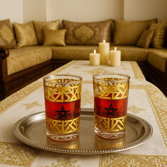 Inttox-Coffret de 12 Verres à Thé Marocains – Édition Drapeau du Maroc 🇲🇦✨