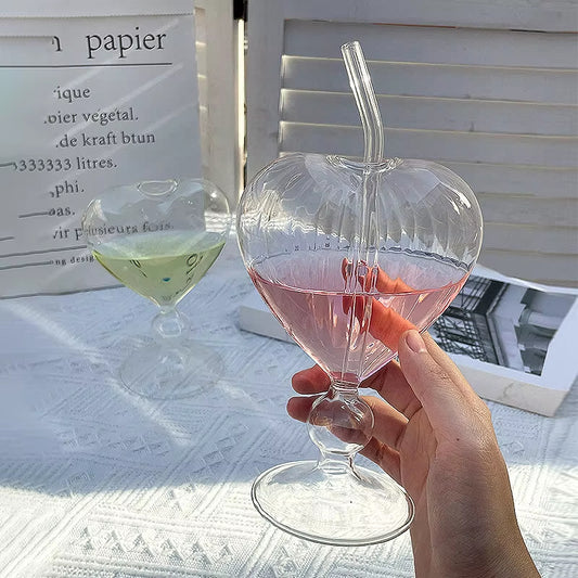 Inttox-💖 Tasse Créative en Forme de Cœur avec Paille – Verre à Cocktail Haut pour Boissons, Jus & Mélanges🍹