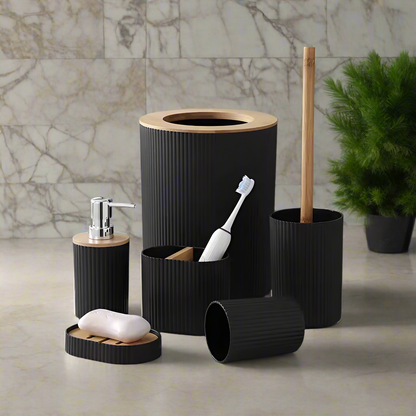 Inttox-🚿 Ensemble d'Accessoires de Salle de Bain en Bambou – 7 Pièces 🪵✨