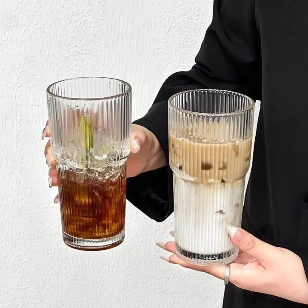 Inttox-☕ Tasse à Café en Verre Rayé avec Couvercle & Paille – 600 ml