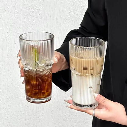 Inttox-☕ Tasse à Café en Verre Rayé avec Couvercle & Paille – 600 ml