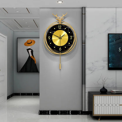 Inttox-Horloge Murale 3D en Marbre & Métal Style Nordique ⏱️✨ | Grande Pendule Décorative Murale en Cuivre