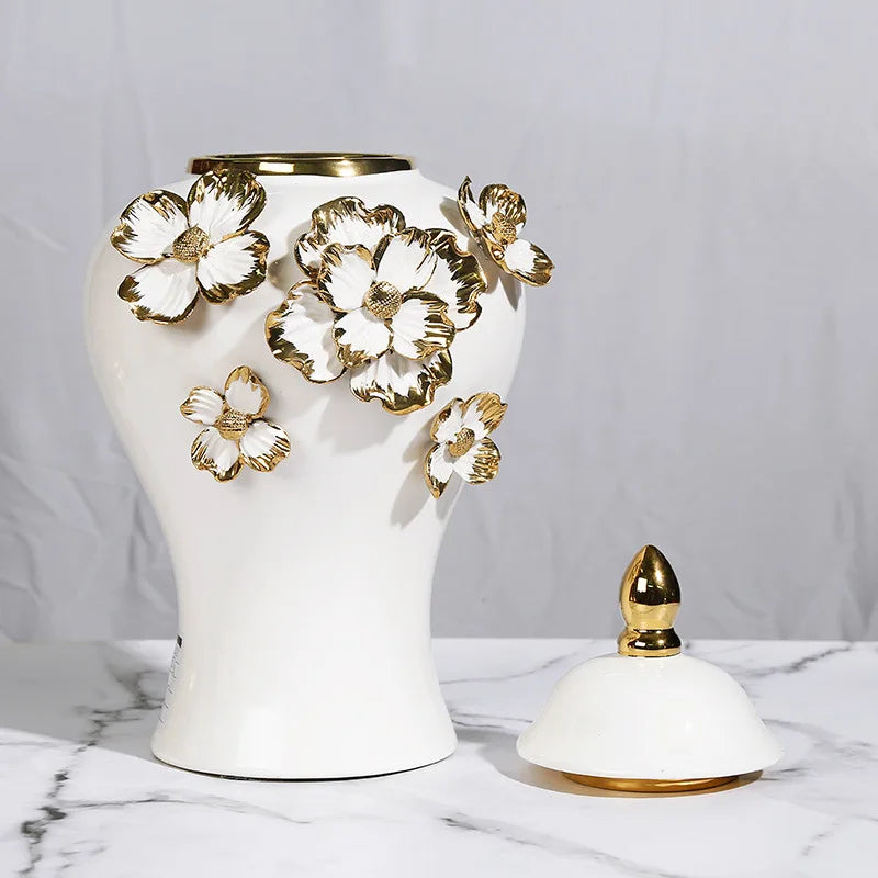 Inttox-🏺✨ Vase en Céramique Blanc "Feuilles d'Or🍃💛