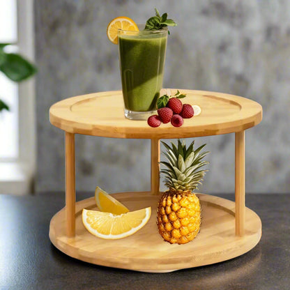 Inttox- Étagère de Rangement en Bambou 🌿 – Double Rotation pour Pots à Épices