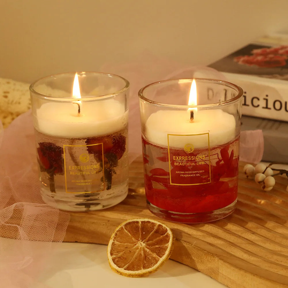Inttox-🕯️🌸 Bougie Parfumée en Gelée avec Fleurs Séchées – Cadeau Élégant et Relaxant 🎁✨