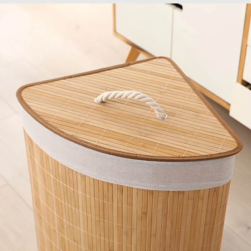 Inttox-🧺 Panier à Linge Sale Pliable en Bambou – Avec Couvercle | Organisation Maison & Buanderie ♻️✨