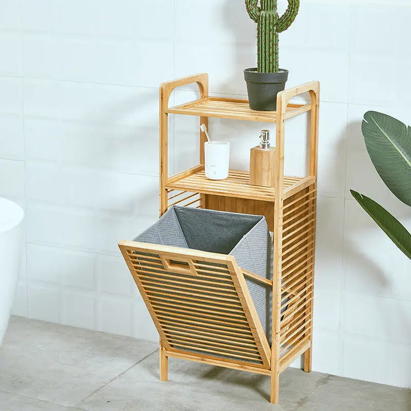 Inttox-Miroir à Pied Multifonction en Bambou avec Rangement pour Vêtements Sales
