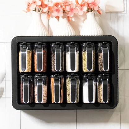 Inttox-Pots à Épices Auto-Adhésifs avec Cuillères et Légumes, avec Support, Blanc, Lot de 12