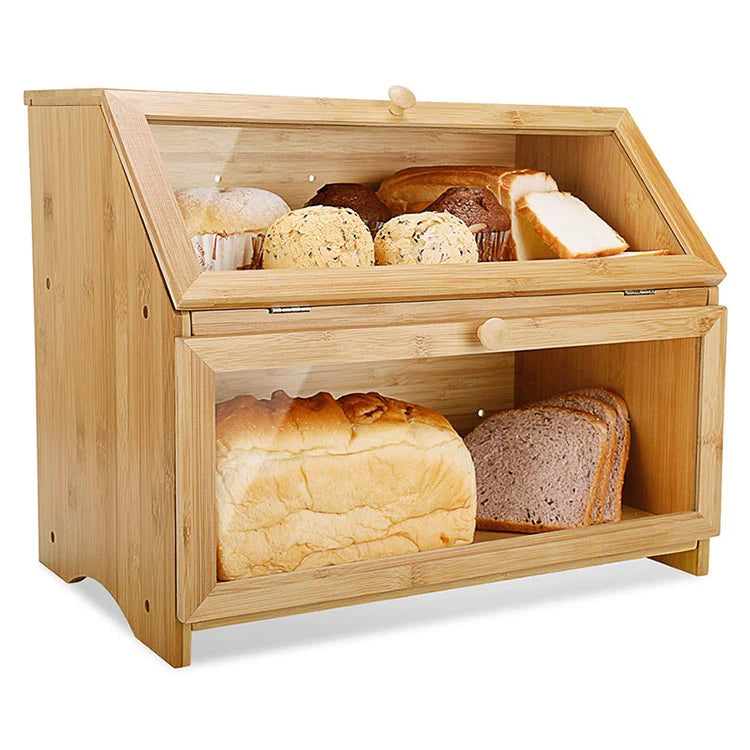 Inttox-🍞🪵 Boîte à Pain en Bambou à Double Couche