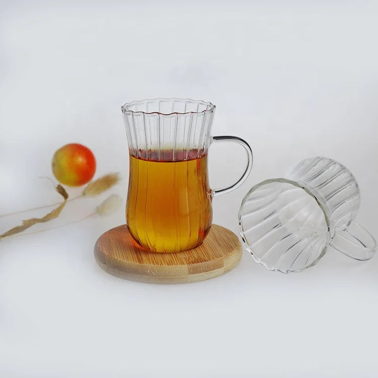 Inttox-✨ Ensemble de Tasses à Thé en Verre Borosilicaté avec Planches en Bois 🌿☕