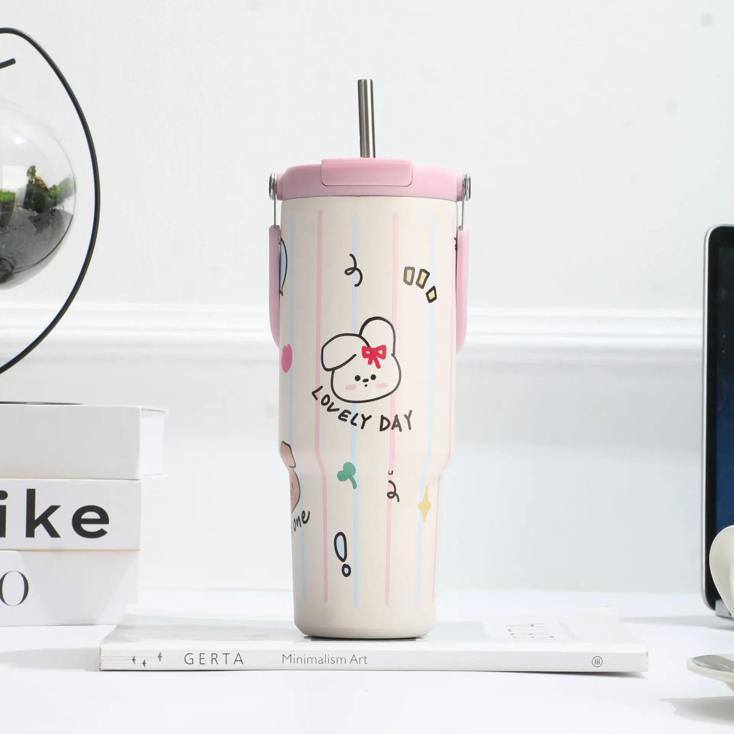 Inttox-🥤 Tasse Thermos  Design Dessin Animé avec Paille – 900 ml