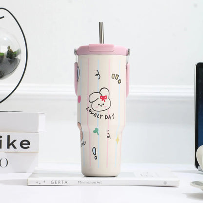 Inttox-🥤 Tasse Thermos  Design Dessin Animé avec Paille – 900 ml