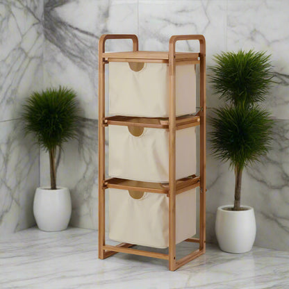 Inttox-🧺✨ Étagère de Rangement en Bambou avec Panier à Linge – Organisateur Chic pour la Maison 🌿🏡