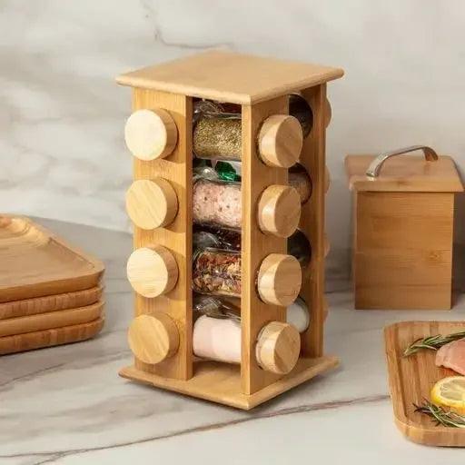 Inttox-Étagère à épices carrée rotative en bambou Kitchen Affections avec 12 ou 16 pots pour comptoir