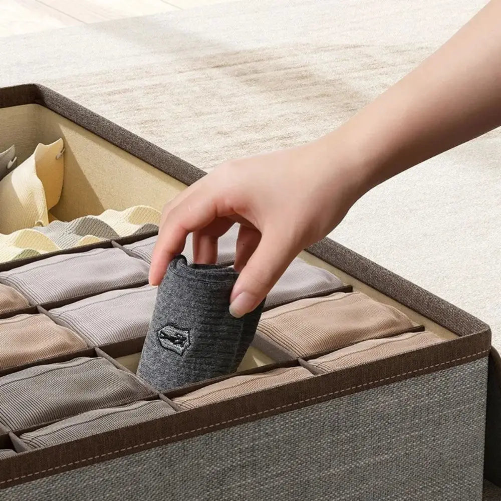 Inttox-🧦 Organisateur de Sous-vêtements 3-en-1 Pliable en Lin 🗂️🧺