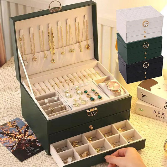 Inttox Organisateur de Bijoux à Trois Niveaux - Boîte de Rangement en Cuir PU