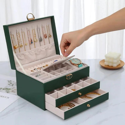 Inttox-Organisateur de Bijoux à Trois Niveaux - Boîte de Rangement en Cuir PU