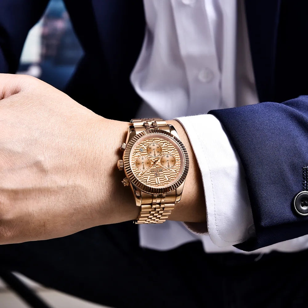 ⌚ BENYAR – Montre Multifonctionnelle Luxe pour Hommes ⌚ | Quartz Six Aiguilles 🕰️ | Acier Inoxydable Durable 🔩 | Mode Lumineux 🌟 | Étanche Poignet 💧