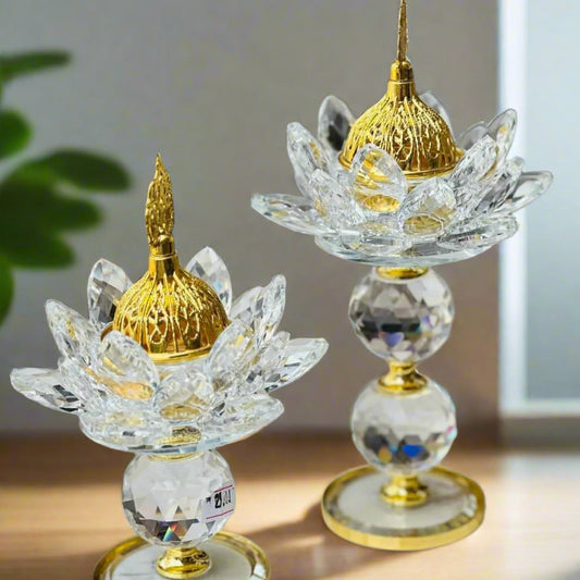 Inttox-🌸🕌 Brûleur d'Encens en Métal Lotus Arabe avec Cristal – Élégance & Sérénité ✨🕊️