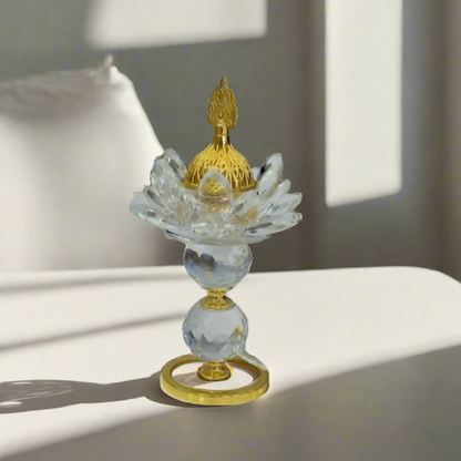 Inttox-🌸🕌 Brûleur d'Encens en Métal Lotus Arabe avec Cristal – Élégance & Sérénité ✨🕊️
