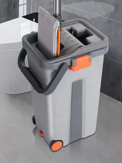 Inttox-Ensemble de Nettoyage Vadrouille & Seau avec Roues 🚿 | Mains Libres & Microfibre Ultra Absorbante 🧽