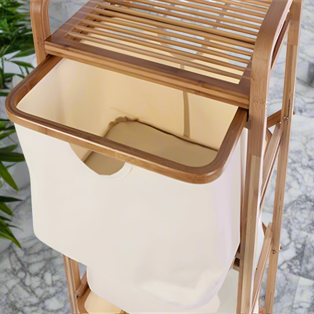 Inttox-🧺✨ Étagère de Rangement en Bambou avec Panier à Linge – Organisateur Chic pour la Maison 🌿🏡